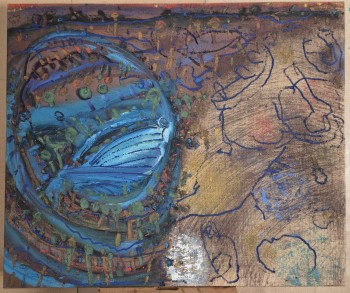 Nr. 1 Flüchtige Gegend 1997-2025 Mischt. a. Rupfen 105 x 125 cm