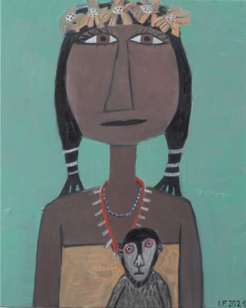 Nr. 14  Frau mit Affe 2021 Öl a. Lw. 100 x 80 cm