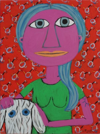 Nr. 31 Der Hund von Tanja Tügel 2025 Acryl u. Ölkreide a. Holz 40 x 30 cm