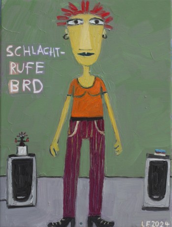 Nr. 18 Schlachtrufe BRD 2024 Öl u. Collage a. Lw. 40 x 30 cm