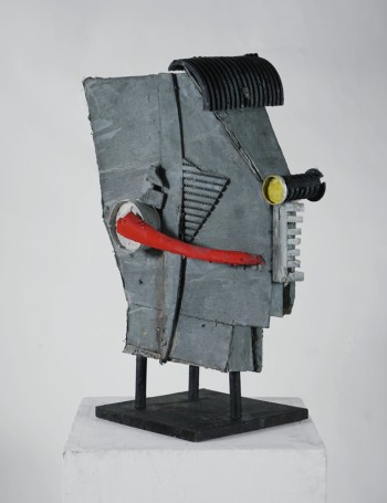 Nr. 78 Scheibenkopf 2021 versch. Mat.  bemalt 60 x 30 x 50 cm