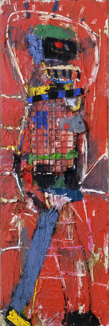 Nr. 39 Langer in Rot 2010 Öl-Mischtechnik  Assemblage 120 x 40 cm