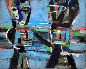 Nr. 66 Blaues Paar 2023  Öl, Assemblage a. Lw.  40 x 50 cm