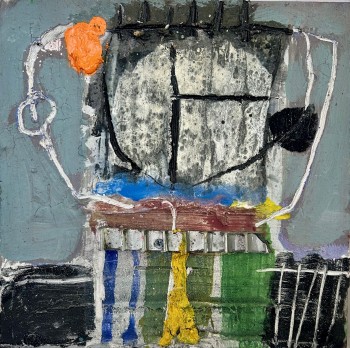 Nr. 43 Kopf mit Kragen 2026 Öl - Assemblage 30 x 30 cm