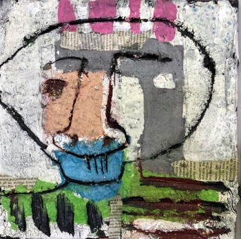 Nr. 60 Kopf 1 2025 Öl a. Lw.Assemblage 30 x 30 cm