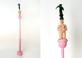 Nr. 6 Frau-und-Sukkulente 2008 Keramik Beton Holz 168 x 20 x 20 cm