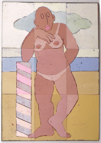 Nr. 15 Frau mit Bikinistreifen 2008 Linolschnitt 120 x 85 cm