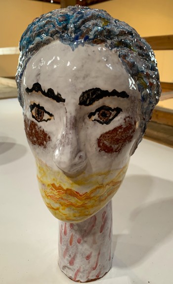 Nr. 8 Kopf 3 o.T. (genug Worte! ) Keramik Majolika H 39 x B 20 xT 23 cm