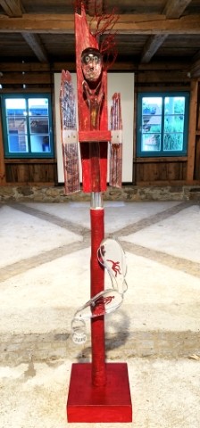 Nr. 7 Wegzeichen 2012 Ofenglas, Holz, Fusing